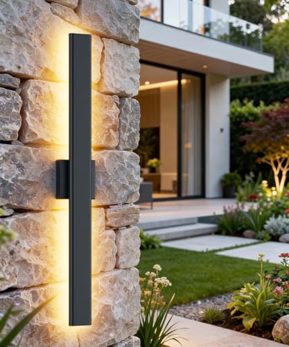 Image of Aipsun Black Outdoor Wall Sconce 3000K 4000K 6000K, 31.5in Modern Exterior Light 1 Pack, Long LED Linear Wall Light Outside Lighting for Entrance, Hallway, Garage, Porch(3CCT)