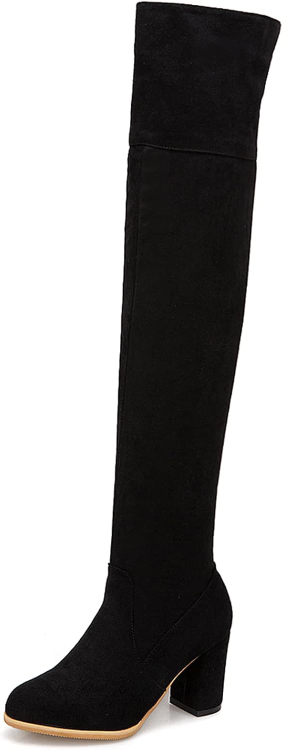 Gicoiz Women Elegant Suede Over The Knee Stretch Boots Block Heel
