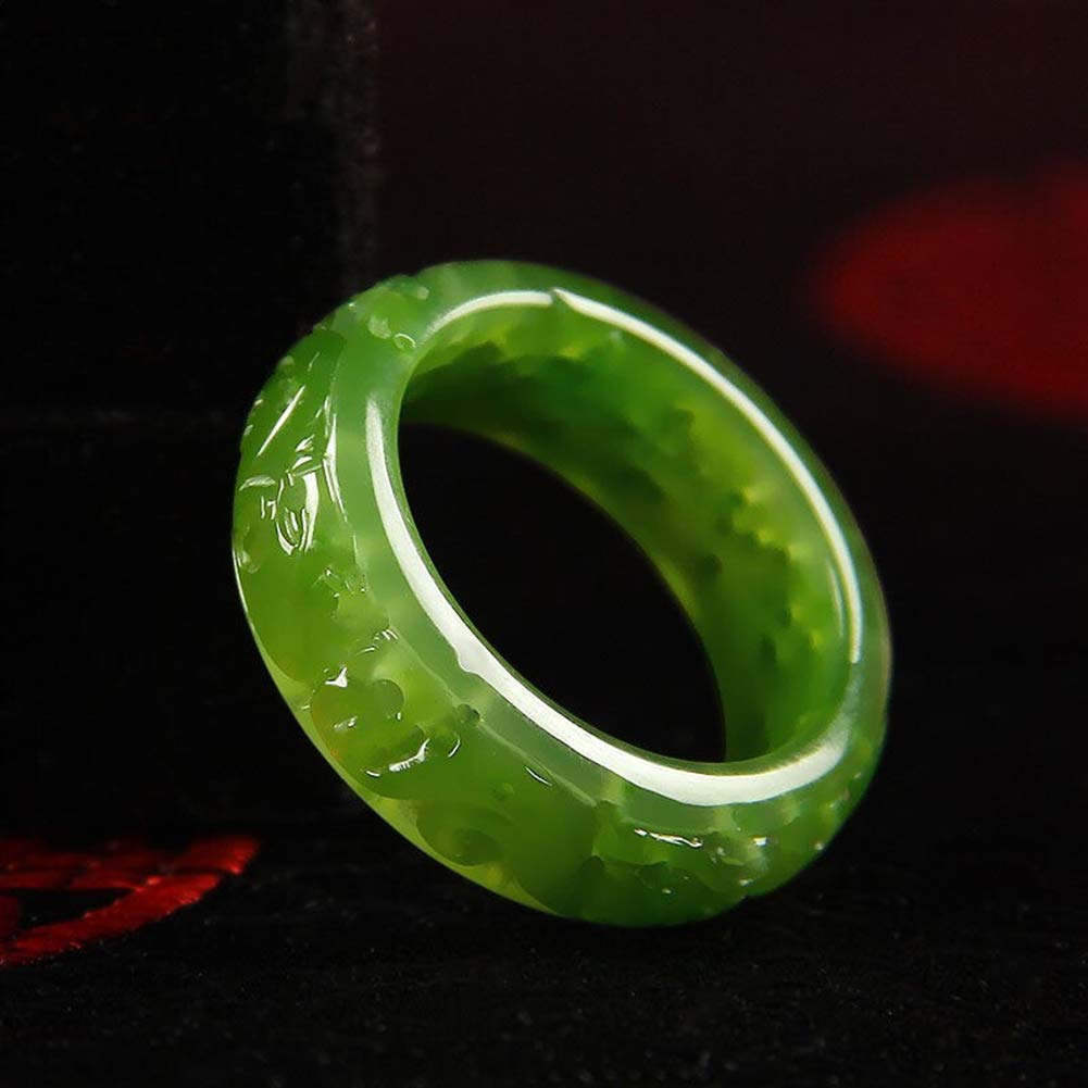 N/V Natürlicher Smaragdspinatgrüner Jade-Ring geschnitzt hohl für Damen