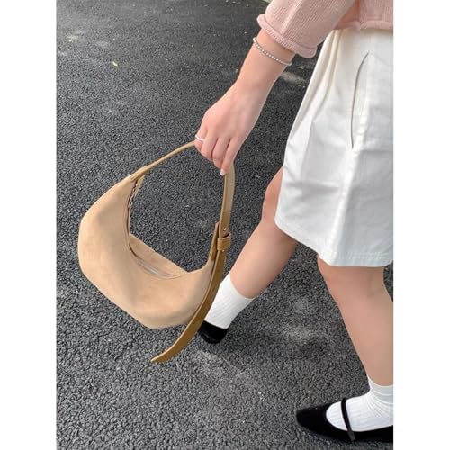 Bolso pequeño de ante para mujer estilo media luna miniatura 4