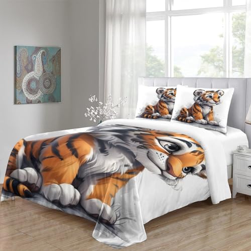 Housses de couettes 3D tigre imprimé microfibre parure de lit super king