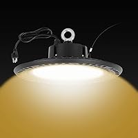 Vista 9 de Q QINGCHEN Luz blanca cálida de 3000 K 2800 K LED de alta bahía de 100 W, certificado ETL de espectro completo UFO High Bay LED Shop Light
