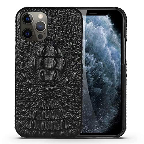 Bestfitshop Phone Case Designed for iPhone 12 Pro Max, Luxury Retro Crocodile Head Line Cowhide Leather Hard Back Cover Case Compatible with iPhone 12 Pro Mx 6.7 inch (Black)