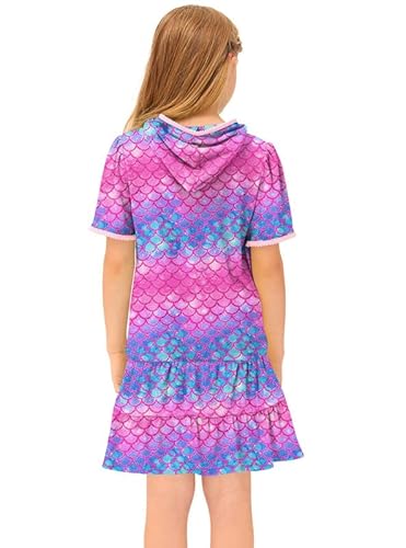 Besserbay Kids Ruffle Hem Full Zip Mermaid Swim Cover Up Short Sleeve Terry Beach Hooded Cover Up 7-8 Years #TOP4