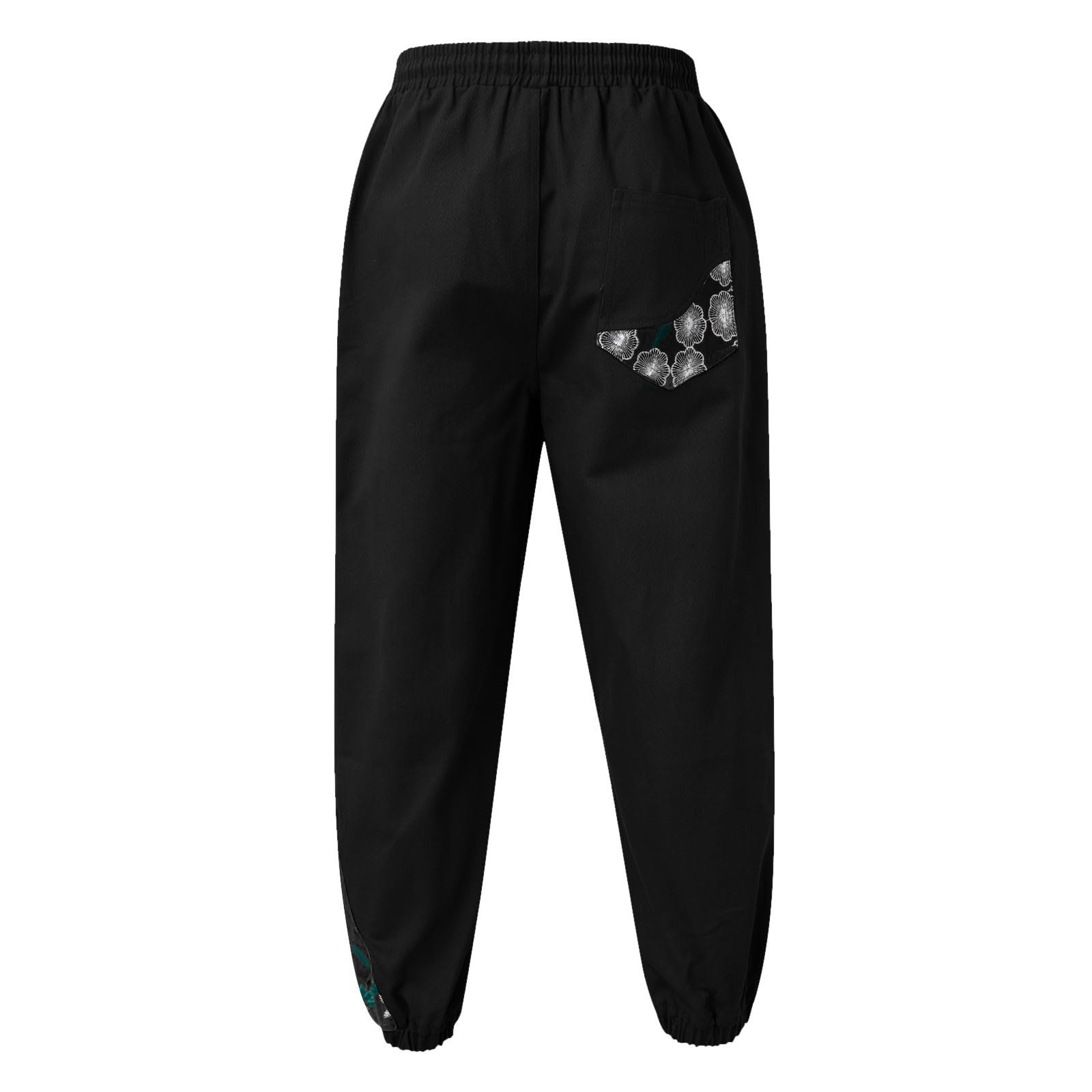 Herren-Trainingshose mit Kordelzug an der Taille, Workout-Hose für Herren, lockere Passform, konisches Bein, Freizeithose mit Blumenstickerei, Streetwear, elastische Taille, Fitnesshose für Skateboard