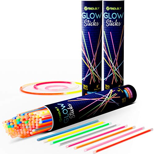 Glow Sticks Party Pack by Fineably â Party Favors for Kids and Adults Include 300 Light Sticks in 8 Vibrant Colors Plus 300 Connectors for Glow Necklaces and Bracelets that Glow for up to 14 Hours
