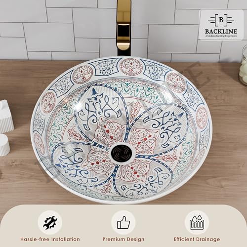 Image of B Backline Ceramic Moroccan Deisgn Tabletop Washbasin /Bathroom Basin Sink /Basin for Bathroom /Wash Basin for Bathroom /Hotel /Office /Restaurant 41 X 41 X 14 Cm