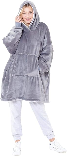 Hooded Blanket Sherpa Top Loungewear Original Blankets Sweatshirt Hoodie As Seen On TV Warm Soft Cozy One Size Fits All Men Women Girls Boys Grey