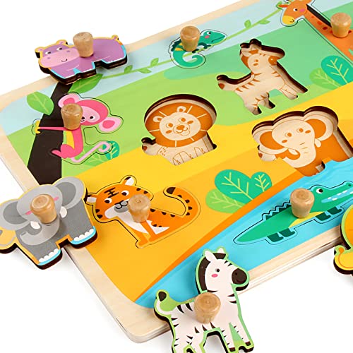 Funsland Wooden Animal Peg Puzzles for 2 Year Old, Montessori Learning Educational Toys - Image 4