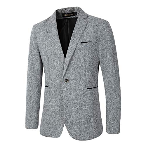 Beninos Mens Casual 1 Button Blazer Slim Fit Suit Jacket (5188 Light Grey,L)