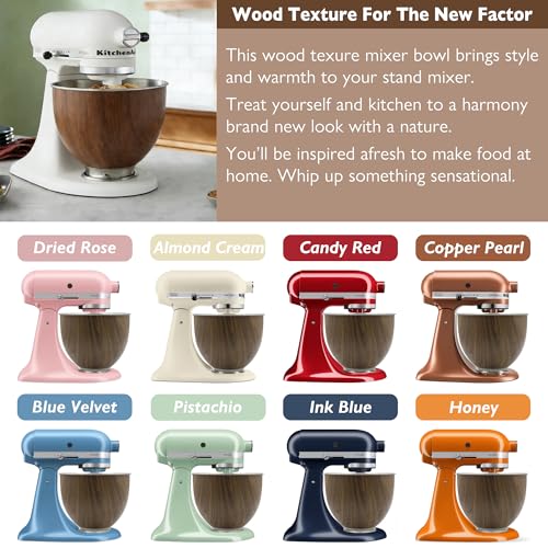 Image of Stainless Steel 5 Quart Mixer Bowl for Kitchenaid Classic&Artisan Tilt Head Stand Mixer, Wood Texture, Fit for K45, KSM75, KSM90, KSM150, Heavy Duty, Dishwasher Safe