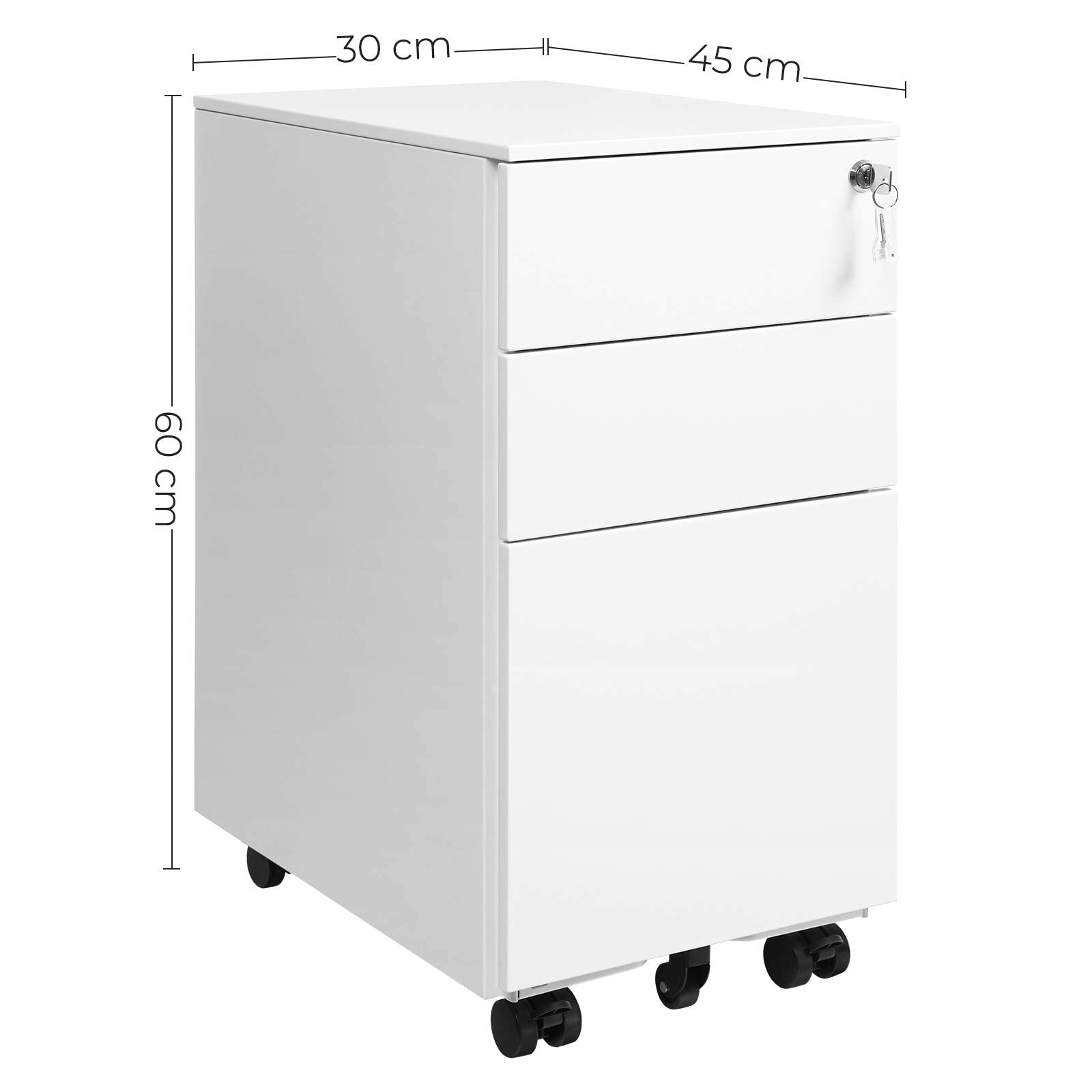 SONGMICS Mobile File Cabinet, Armadietto da ufficio con ruote e serratura, per A4, legale, documenti formato lettera, cartelle sospese, bianco OFC031W01