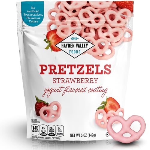 Hayden Valley Foods Strawberry Yogurt Covered Pretzels | 5 oz Bag | No Artificial Flavors, Preservatives or Colors | Red Sweet Snacks