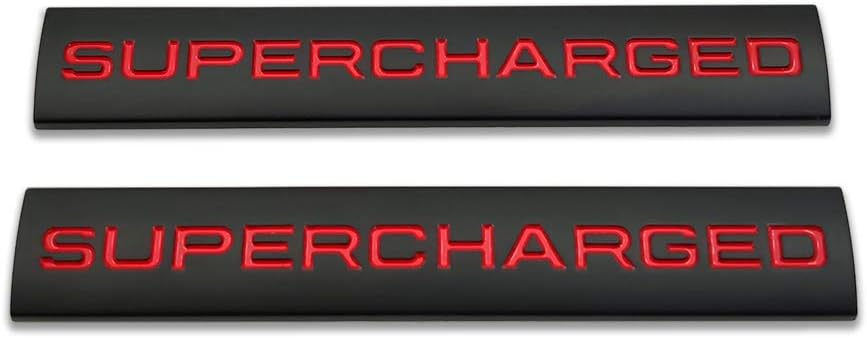 2X Metal Supercharged Logo Car Emblem Premium Auto Badge Rear Trunk Sticker Side Fender Decal (Black&Red)