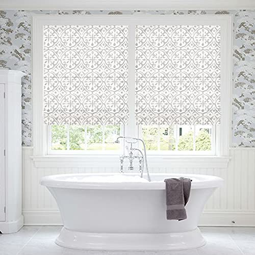 Cordless Roman Shades Window Shades, Grey Pattern Blackout Light Filtering Custom Window Roman Blinds, 10% Linen Fabric Roman Shades For Windows, French Doors, Doors, Kitchen Windows #TOP3