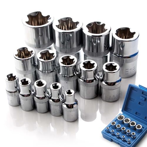 14tlg Torx Nuss Set, Steckschlüssel Satz CR-V Stahl für 1/2, 1/4, 3/8 Zoll Star Socket Set E4-E24 Stecknüsse Nuss Innensechskant Nuss Satz mit Bewahrungsbox 14tlg Torx Nuss Set, Steckschlüssel Satz CR-V Stahl für 1/2, 1/4, 3/8 Zoll Star Socket Set E4-E24 Stecknüsse Nuss Innensechskant Nuss Satz mit Bewahrungsbox