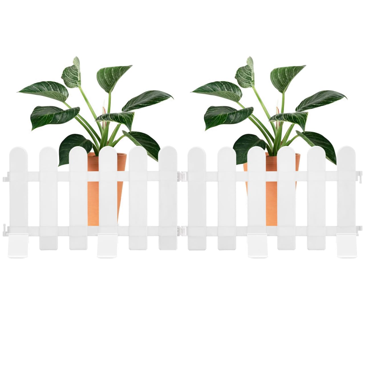 DOITOOL 2PCS Plastic Garden Edging Fence White Garden Picket Fence Border with 4 Base, Decor White Picket Fence Edging for, Landscape, Pathways or Flower Bed (, 50X30CM)