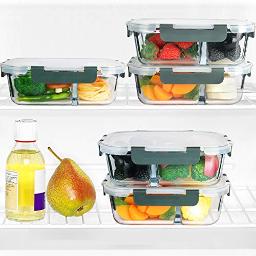 M Mcirco [5-Pack, 36 Oz] Glass Meal Prep Containers 3 Compartment With Lids, Glass Lunch Containers,Food Prep Lunch Box,Bento Box,Bpa-Free, Microwave, Oven, Freezer, Dishwasher (4.5 Cups) #TOP4