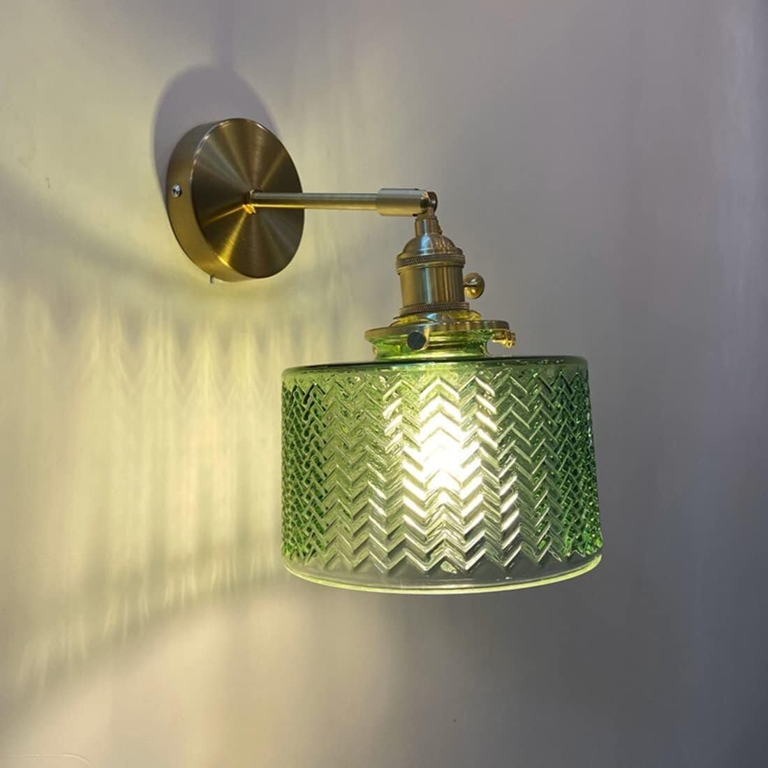 SEMANHUAOZ Vintage Swing Arm Wall Sconces - Green Tulip Glass Brass Gold Adjustable Industrial Farmhouse Modern Wall Lamp for Bedroom(A Style)