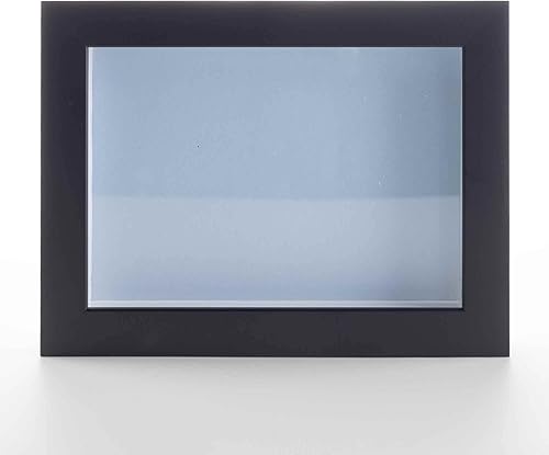 Miniatura 2 de Caja de sombra de madera negra de 13 x 13 pulgadas con respaldo azul sin ácidos, acrílico UV y accesorios para colgar, con profundidad útil de 34