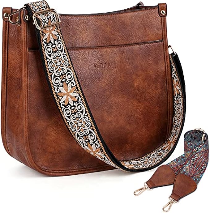 Caitina Crossbody Bag Women Vegan Leather Hobo Handbag Designer Crossbody Purses Bucket Bag For Women with 2 Adjustable Strap