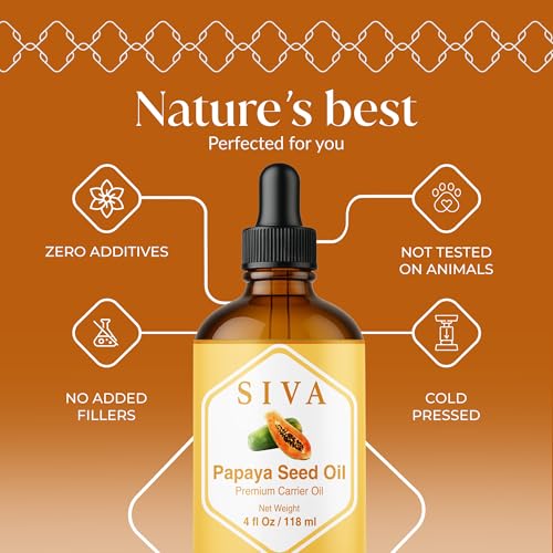 Image of SIVA Papaya Seed Oil 4oz (118ml) Premium Cold-Pressed 100% Natural Carrier Oil With Dropper For Face, Skin Care, Body Massage, Hair Care, Hair Oiling & Scalp Massage