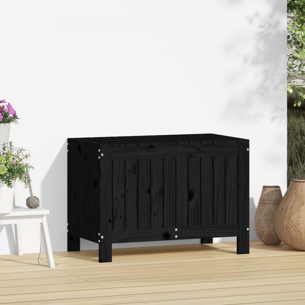 Baule da giardino nero, 76 x 42,5 x 54 cm, in legno massello di | coperchio con molla a gas, ventilazione tramite lamelle, istruzioni di montaggio incluse (lingua italiana non garantita)