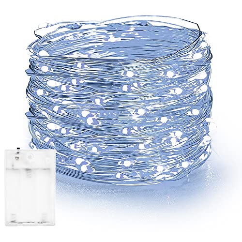 Image of Dazzle Bright Fairy Lights Battery Operated, 20 FT 60 LED Silver Wire Waterproof Battery Operated String Lights, Christmas Decorations for Indoor Outdoor Bedroom Yard Decor, White