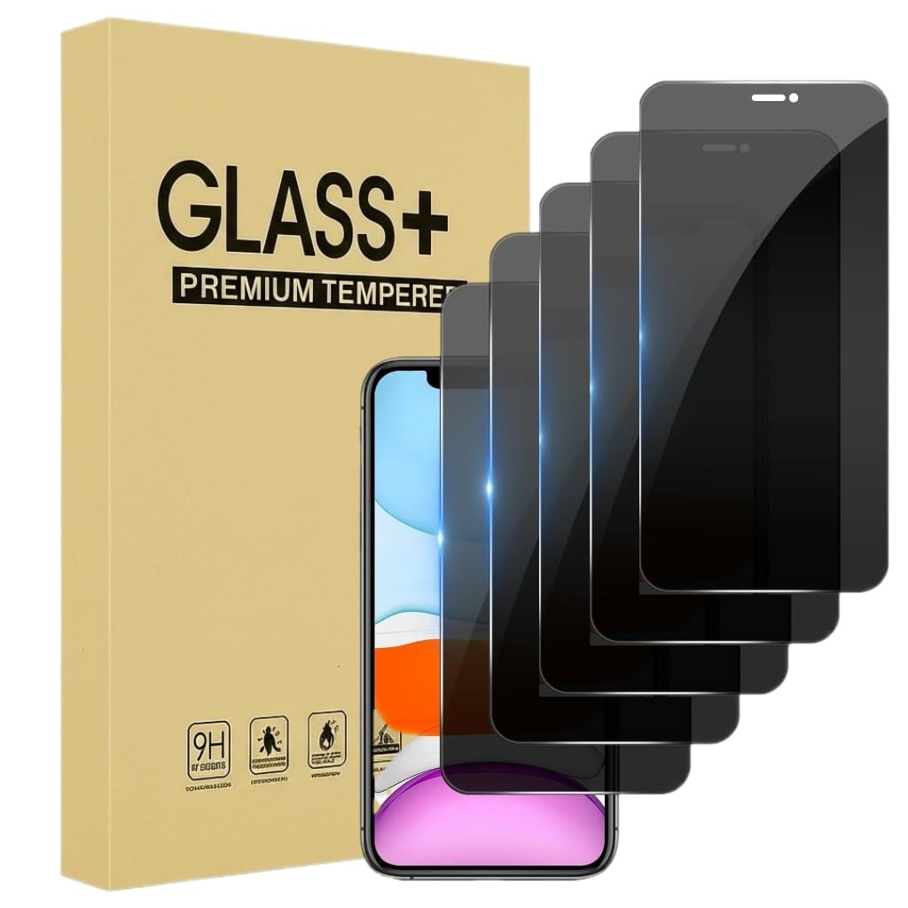 Paquete de 5 protectores de pantalla de privacidad para iPhone 11/iPhone XR, película de vidrio templado antiespía, dureza 9H, fácil instalación, sin burbujas [6.1 pulgadas]