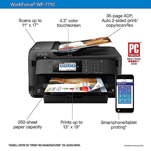WorkForce WF-7710 Wireless Wide-format Color Inkjet Printer with Copy, Scan, Fax, Wi-Fi Direct and Ethernet, Amazon Dash Replenishment Ready