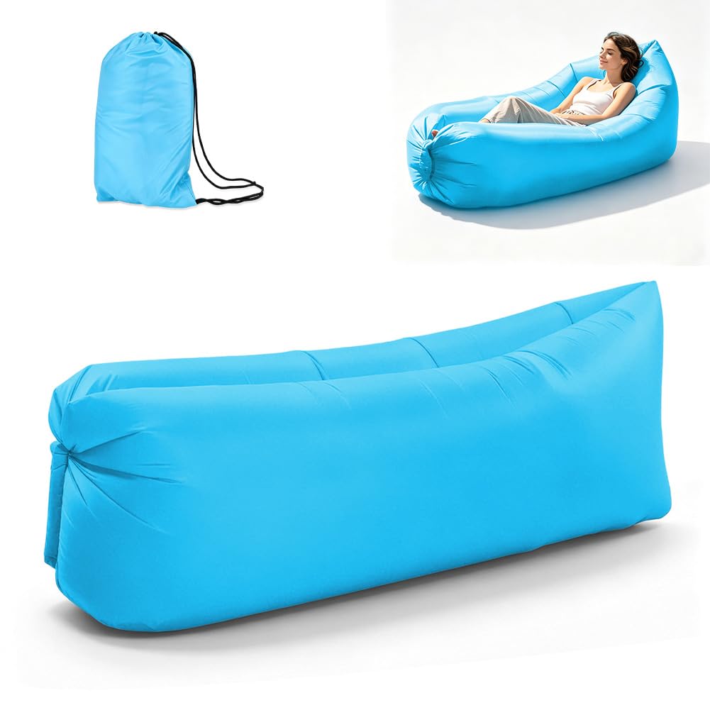 Wasserdichtes Aufblasbares Sofa 235x72cm, Lazy Lounger Aufblasbares Sofa Air Bett, Mit dem Portable Package für Reisen, Camping, Pool und Beach Parties (Himmelblau)