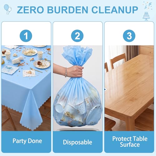 Image of NatNarr 3 Pcs Light Blue Tablecloth, Scalloped Baby Blue Table Cloths