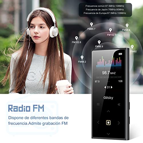 Leitor de mp3 de 32 GB com bluetooth 5.0, reprodutor de música Oilsky D22 com rádio FM, gravador de
