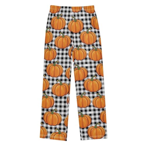 Boys' Pants Black and White Plaid with Pumpkin Long Bottoms Jogger Pants Elastic Waist Trousers with Pockets S-XL