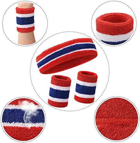 3 Pcs Sweatbands Set, Includes 1Pcs Sports Headband and 2Pcs Wrist Sweatbands, Cotton Striped Sweat Band for Men and Women