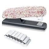 1pcs Bling Crystal Stapler with 1000 Staples Handmade Diamond Stapler Clay Rhinestones Machine Cute Staplers Pretty Office Stationery Kit (Pink)