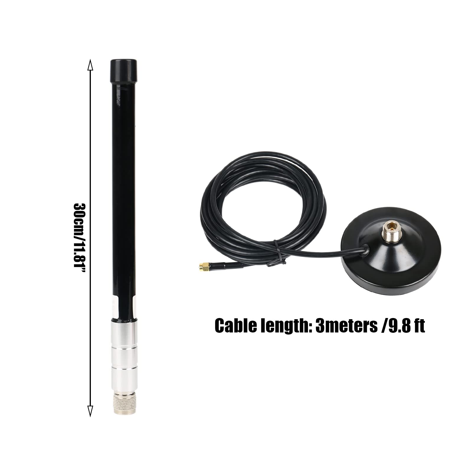 LoRa antena 868 MHz, 3 dBi z włókna szklanego, 30 cm, z podstawą magnetyczną, 3 m, kabel przedłużający, czarna antena Lorawan, wodoszczelna antena górnicza, do RAK Nebra Bobcat HNT, hel,