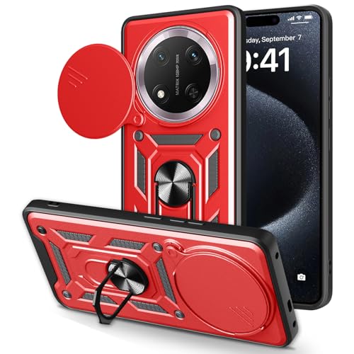 Coque Honor Magic 7 Lite antichoc noire et rouge avec anneau de support