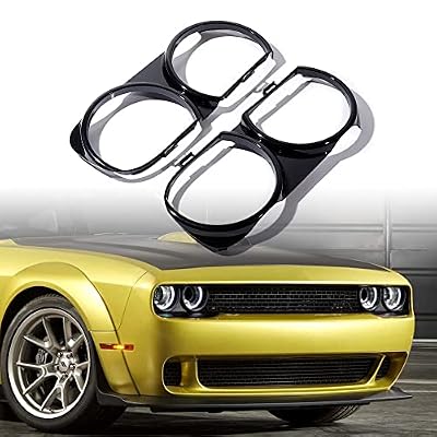 Astra Depot Left Right Headlight Bezel Cover Trim OE Replacement for 2015-2021 Dodge Challenger (Glossy Black)