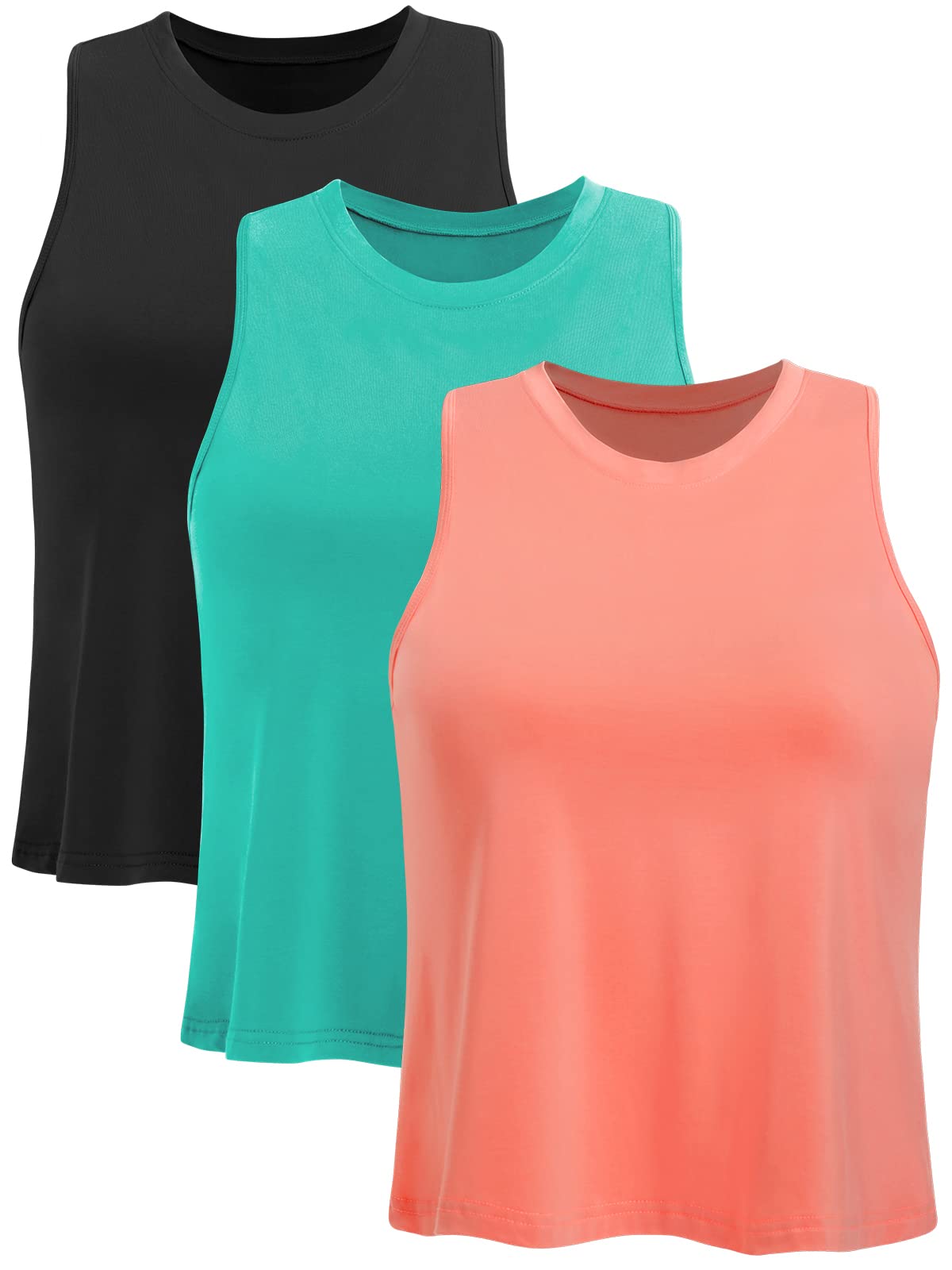 Ridshy Crop Tops for Women Workout Athletic Tank Tops Flowy Cropped Tank Tops Yoga Sleeveless Muscle Shirts 3 Pack