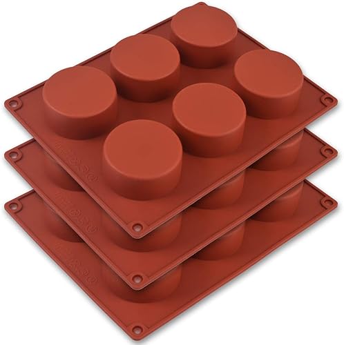 Miniatura 5 de Newk Molde cilíndrico de silicona, 3 paquetes de moldes cilíndricos redondos de 6 cavidades de 2 pulgadas para cupcakes, moldes de jabón hechos a
