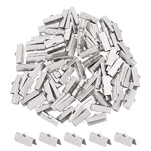PH PandaHall - 100 piezas de extremos de cinta de acero inoxidable con extremos de abrazadera de cuero para bisutería