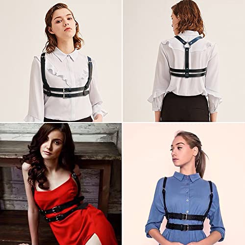 TOFBS Punk Tailleharnas Lederen borstriem Zwarte Goth-ketting Verstelbaar lichaamsvest Sieraden voor Vrouwen Meisjes Cosplay-feestje Rave Halloweenkostuum, #1, Eén maat - Image 5
