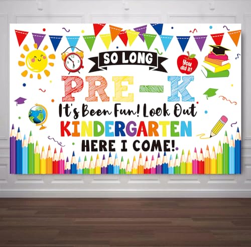 Image of PRE-K Graduation Decorations 2026,Preschool Graduation Banner Decorations,So Long Pre-k It's Been Fun Look Out Kindergarten Here I Come Photo Backdrop for Kids Home School Classroom Party Supplies PKB