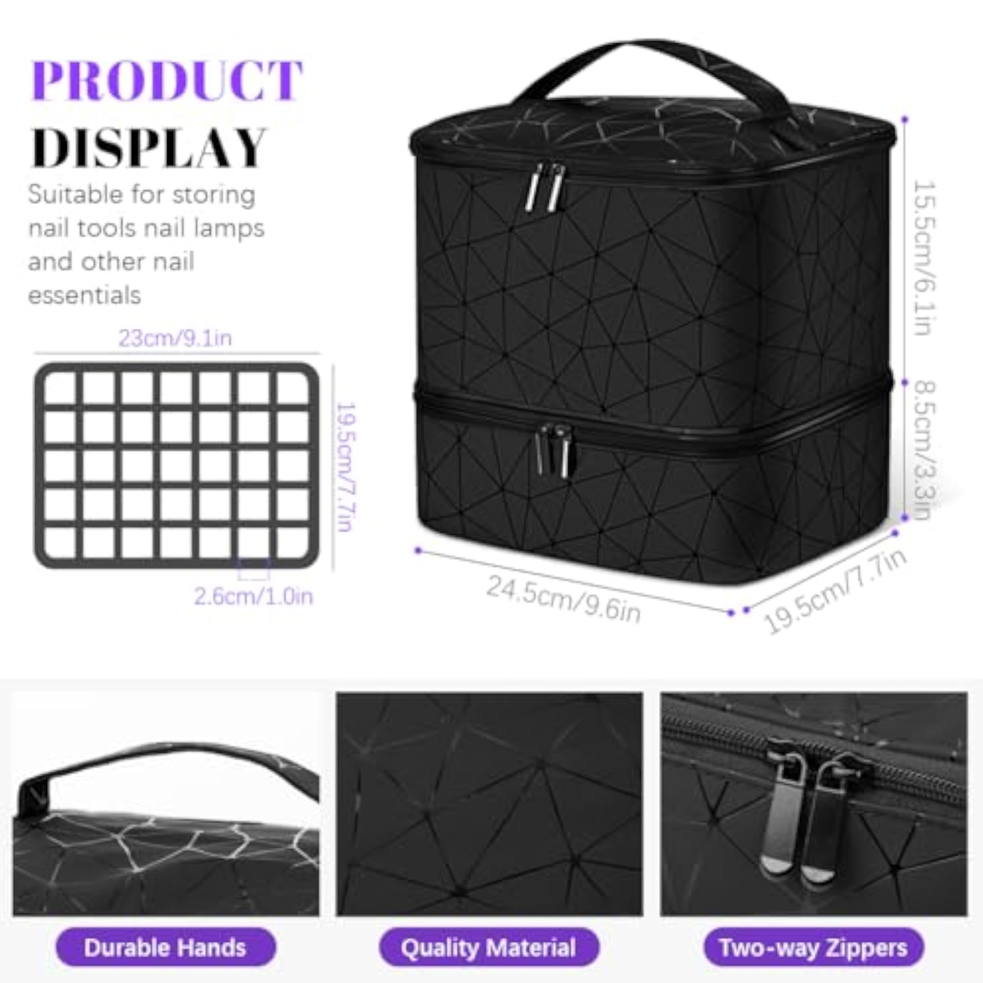Nail Polish Organizer Bag with Double-Layer Zipper Case