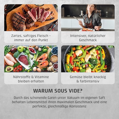 CASO SV400 Sous Vide Stick, Testsieger Haus & Garten Test für Behälter bis 20l Volumen, 25-90°C in 0,5°C Schritten, IPX7, platzsparendes Design