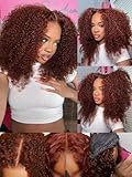 Nadula Reddish Brown Kinky Curly Drawstring Wig Human Hair 200% Density, Pre Cut 13x4 HD Pre Everything Glueless Bye Bye Knots Afro Kinky Lace Front Wigs Pre Plucked with Ear Tape Copper Red 16inch