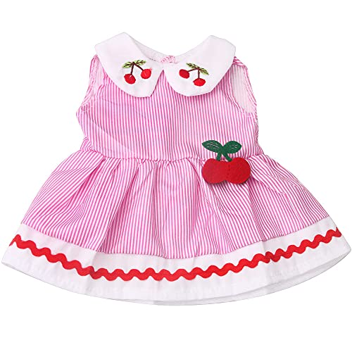 NIXNUT Roupas de boneca vestido padrão listrado roupa de verão para boneca American Girl de 18 polegadas com decoração de cereja