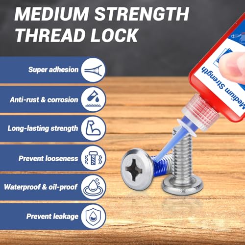 Thread Lock, 50ml Locktight Threadlock, Medium Strength Thread Lock Blue Locking & Seal Nuts, Bolts - Image 4