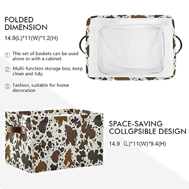 xigua Cow Print Rectangular Storage Bin Canvas Square Storage Basket with Handles for Home,Office,Books,Nursery,Kid's Toys,Closet & Laundry,Gift Basket